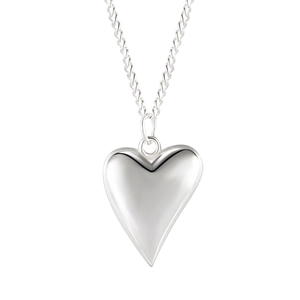 Collana con ciondolo a cuore inclinato in argento sterling S925 lucido su catena