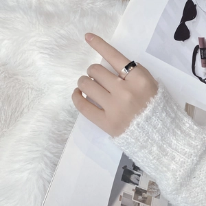 Polished S925 sterling silver wide square ring shown worn on the index finger