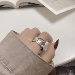 Minimalist S925 sterling silver wide twisted ring with polished irregular surface