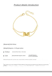 Detailed specs of S925 silver quilted pattern rectangular pendant layered bracelet