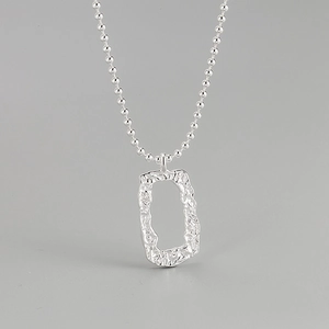 925 Sterling Silver Irregular Geometric Hollow Square Pendant Necklace Hammered Texture Minimalist Jewelry For Women Elegant Gift
