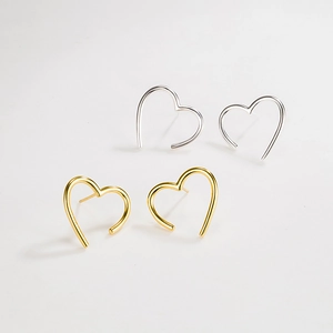 925 Sterling Silver Heart Stud Earrings Minimalist Hollow Out Line Earrings For Women Ins Style Geometric Jewelry Gift