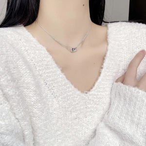 Minimalist S925 silver double-chain necklace with rectangular envelope pendant for women