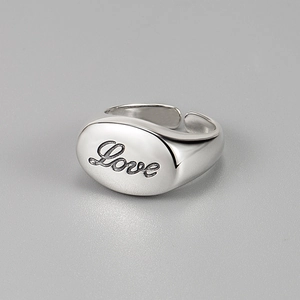 S925 Sterling Silver Love Engraved Signet Ring For Women Vintage Distressed Open Adjustable Ring Minimalist INS Style Jewelry Gift
