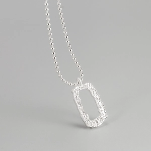 Minimalist S925 sterling silver necklace with a hammered texture rectangular pendant