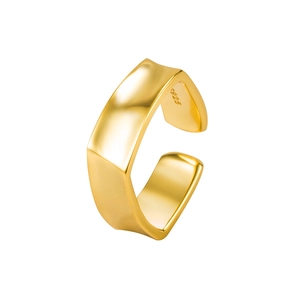 Minimalist S925 sterling silver square gold open ring with irregular geometric design