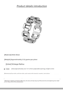 Details des Vintage S925 Sterlingsilber Kettenglied-Ring mit verstellbarer Öffnung