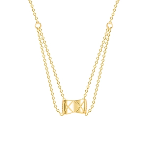 Double-layered 18k gold plated silver necklace with quilted pattern rectangular pendant
