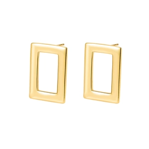 Minimalist S925 sterling silver rectangular hollow stud earrings with polished gold finish