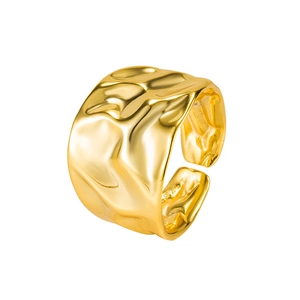 Minimalist gold S925 sterling silver open ring with unique irregular hammered texture