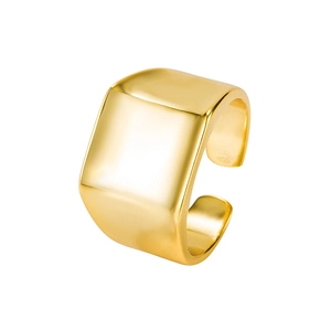 Minimalistischer quadratischer S925 Silberring mit poliertem offenem Gold-Design