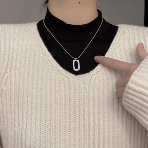 S925 sterling silver rectangular hollow pendant necklace with hammered texture finish