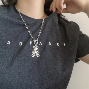 Collier ours en argent sterling S925 avec fermoir OT sur chaîne longue pour superposition
