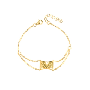 Minimalist double layer S925 sterling silver quilted pattern bracelet in golden finish