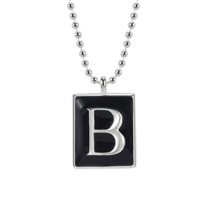 Minimalist S925 silver necklace featuring a black enamel rectangular B letter pendant