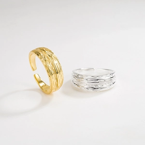 925 Sterling Silver Ring For Women Minimalist Irregular Tree Bark Texture Adjustable Open Ring Gold Silver Plated Fashion Jewelry