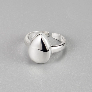 Polished S925 sterling silver water drop open ring with adjustable minimalist design