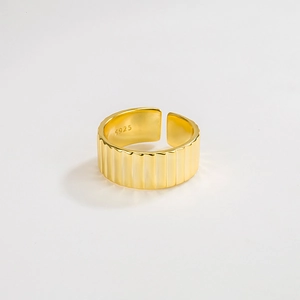 925 Sterling Silver Open Adjustable Ring Women Men Minimalist Stepped Texture Pleated Geometric INS Style Jewelry Gift