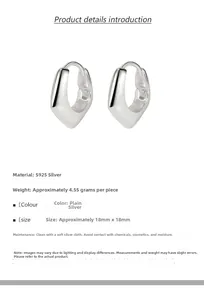 Dettagli degli orecchini geometrici in argento 925 con dimensioni 18mm e specifiche