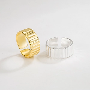 Minimalist 925 sterling silver adjustable rings with textured ladder design in gold and silver
