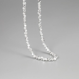 925 Sterling Silver Irregular Geometric Crushed Silver Bead Necklace For Women Minimalist Dainty Choker Fashion Neck Jewelry