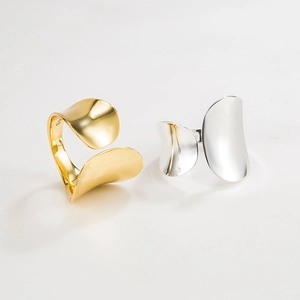 Minimalist 925 Sterling Silver Open Ring For Women Irregular Geometric Streamlined 18K Gold Plated Statement Ring Fashion Jewelry