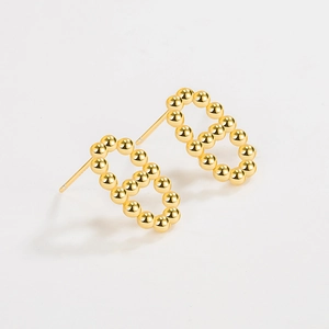 Polished S925 sterling silver gold-plated stud earrings in classic chain link design