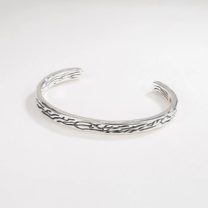 S925 Sterling Silver Open Bangle For Women Men Retro Texture Tree Branch Design Adjustable Cuff Bracelet Vintage Jewelry