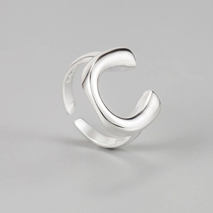 Minimalist S925 sterling silver U-shaped open ring with irregular wave design