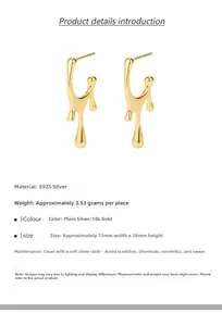 Detailed specs of S925 silver irregular lava earrings weighing 3.53g and 13x28mm size