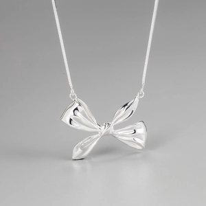 925 Sterling Silver Bowknot Pendant Necklace For Women Elegant Snake Chain Choker Retro Minimalist Bow Jewelry Gift