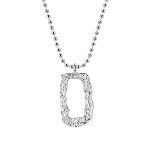 S925 sterling silver ball chain necklace with geometric wrinkled square lava pendant