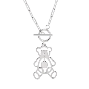 Collier en argent S925 avec pendentif ours évidé, chaîne trombone et fermoir à bascule