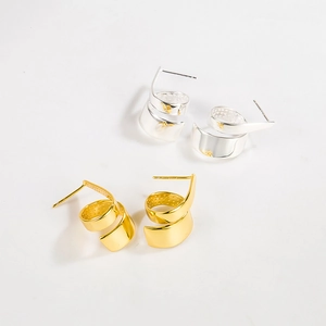 Minimalist 925 Sterling Silver S-Curve Spiral Stud Earrings For Women 18K Gold Plated Irregular Geometric Fashion Jewelry