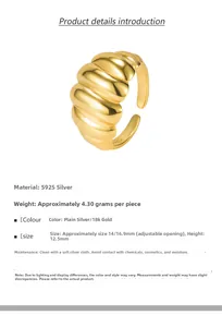 Macro view of adjustable S925 sterling silver croissant ring with 18K gold textured finish