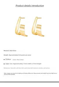 Detail view of S925 sterling silver S-curve earrings with dimensions and weight data
