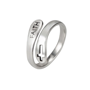 Minimalist 925 silver cross ring with FAITH engraving in a sleek open adjustable design