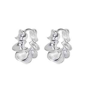 Minimalist 925 sterling silver spiral twist hoop earrings with a polished wavy texture