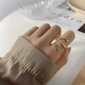 Minimalist S925 silver irregular lava texture gold open ring for women on finger