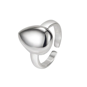 Minimalist S925 sterling silver open ring featuring a polished water drop pear shape design