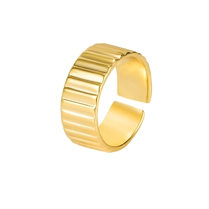 Golden 925 sterling silver open ring with vertical ribbed texture and adjustable design