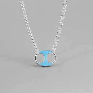 925 Sterling Silver Enamel Pig Nose Pendant Necklace For Women Minimalist Luxury Geometric Oval Clavicle Chain Jewelry Gift