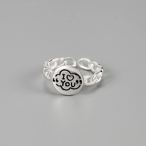 925 Sterling Silver I Love You Letter Chain Open Ring For Women Adjustable Round Plaque Heart Smile Face Fashion Jewelry