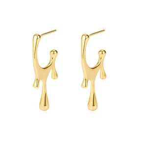 Minimalist S925 silver liquid gold drop earrings with a polished abstract molten design