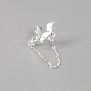 925 Sterling Silver Butterfly Bow Ear Cuff With Long Tassel Chain Minimalist No Piercing Wrap Earrings For Women Elegant Jewelry