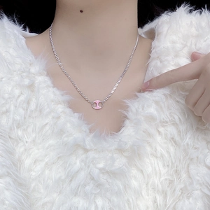 925 sterling silver chain necklace featuring pink enamel pig nose pendant for women