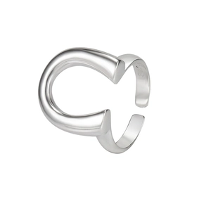 Minimalist S925 sterling silver horseshoe U-shaped open ring with polished metallic finish