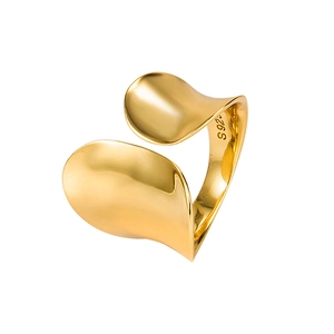 Minimalist 925 sterling silver open ring with unique irregular golden double petal design