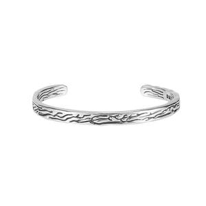Handcrafted S925 sterling silver open cuff bracelet with vintage branch tree bark texture