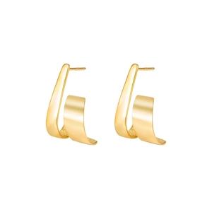 Polished gold S-curve double-layer wave stud earrings made of S925 sterling silver